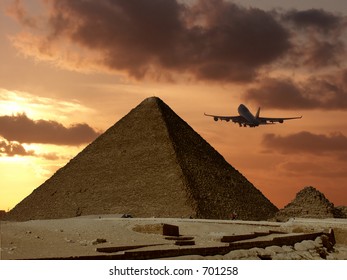 Flying over pyramid